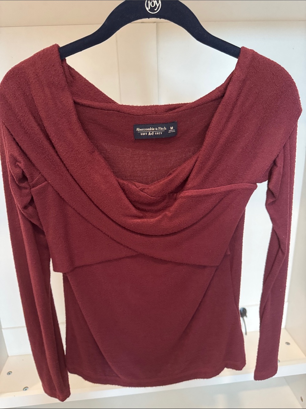 Abercrombie & Fitch Women's Maroon Off the Shoulder Sweater